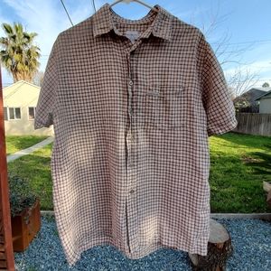 Calvin Klein Men's Short Sleeve Button Up. Size Medium. GPWC. Almond/Black Color